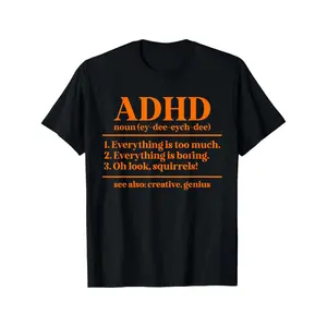ADHD Definition ADHD Awareness Month ADHD Warrior T-Shirt Cool Men'S Heat Transfer T-shirt, Funny pattern, Casual and comfortable round neck cotton short sleeve, four seasons can wear y2k  outfits  men time  tee   double  Retro  Tshirt Black Crewneck
