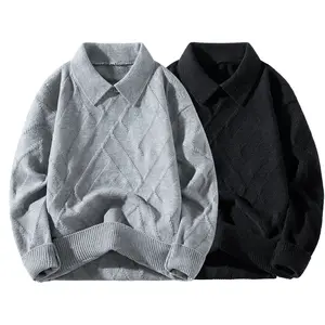 Men's Collared Knit Sweater with Diamond Texture – Relaxed-Fit Casual Top