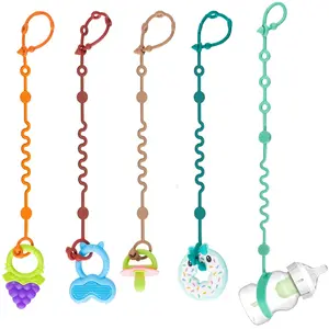 5PCS Baby Toy Straps, Silicone Pacifier Clip & Toy Holder for Stroller, Adjustable No-Drop Tether Leash for High Chair, Car Seat & Travel, Baby Essentials for Boys & Girls