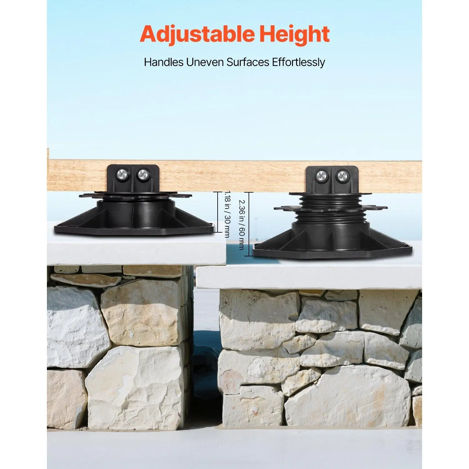 VEVOR 24 Pcs High-Strength PP Adjustable Deck Support Pedestals, Adjustable Height Swing Platforms, Outdoor Deck Foundation Bases with 1.18-2.36 in Rising Range