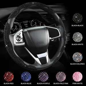 Queen's Land Diamond Bling Sparkly Car Steering Wheel Cover with Crystal Rhinestones,3PCS Segmented Steering Wheel Protector,Universal for 99% Cars for Women;Christmas Gift;Holiday Gift