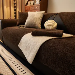 [Novel Home] Solid Color Sofa Cover Soft Comfortable Anti-Slip Dustproof Protector Universal Fit for Home Living Room Bedroom Hotel Dormitory