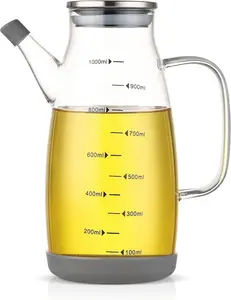 Glass Oil Dispenser Bottle - Glass Olive Oil Bottle for Kitchen, Wide Mouth Borosilicate Glass Cooking Oil Bottles with Lid and Handle (1000ML)