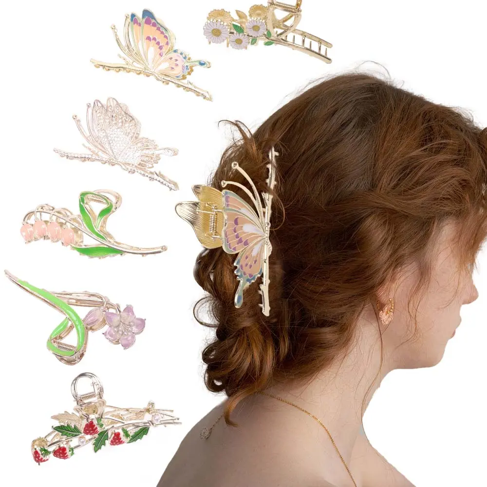 A Set of 6 Pcs Large Strong Metal Butterfly Hair Clips,Flower Hair Claw Clips for Women Thick Hair,Halloween Christmas Party Gifts,DIY Hand Tools Kits