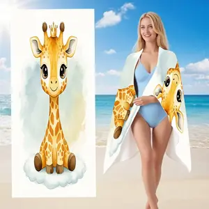 Cute Crowned Giraffe Beach Towel - Ultra Soft Absorbent Quick Dry Large Microfiber Pool Towel for Adults & Teens, Travel & Swim Accessory