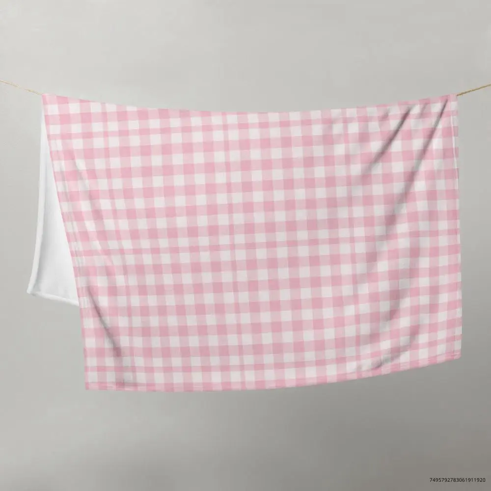 Pink Gingham Fleece Throw Blanket and Bedding