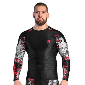 ROAR-INT Darken Red Sleeve MMA BJJ No-Gi Grappling Jiu-Jitsu Fight Wear Compression Rash Guard