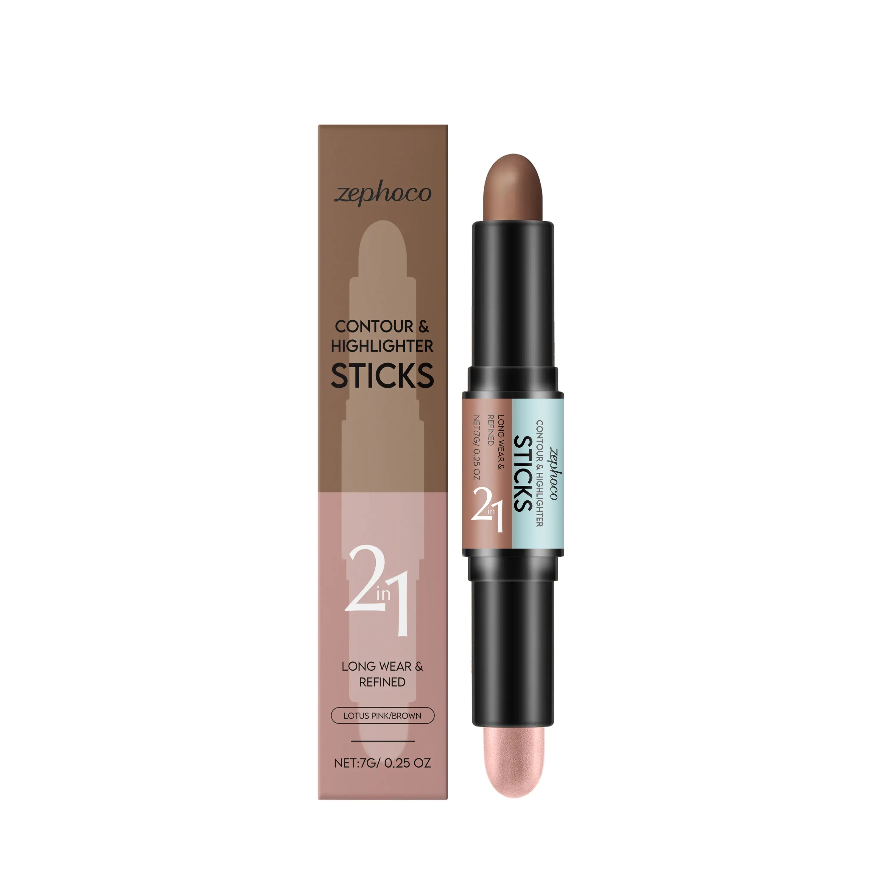 Cream Contour Stick & Highlighter Stick 2-in-1, Easy Blend Face Sculpting Makeup, Natural Shadow and Glow Effect, Beauty Makeup Essential