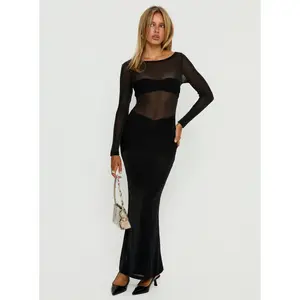 Joceline Long Sleeve Sheer Maxi Dress Black Shimmer