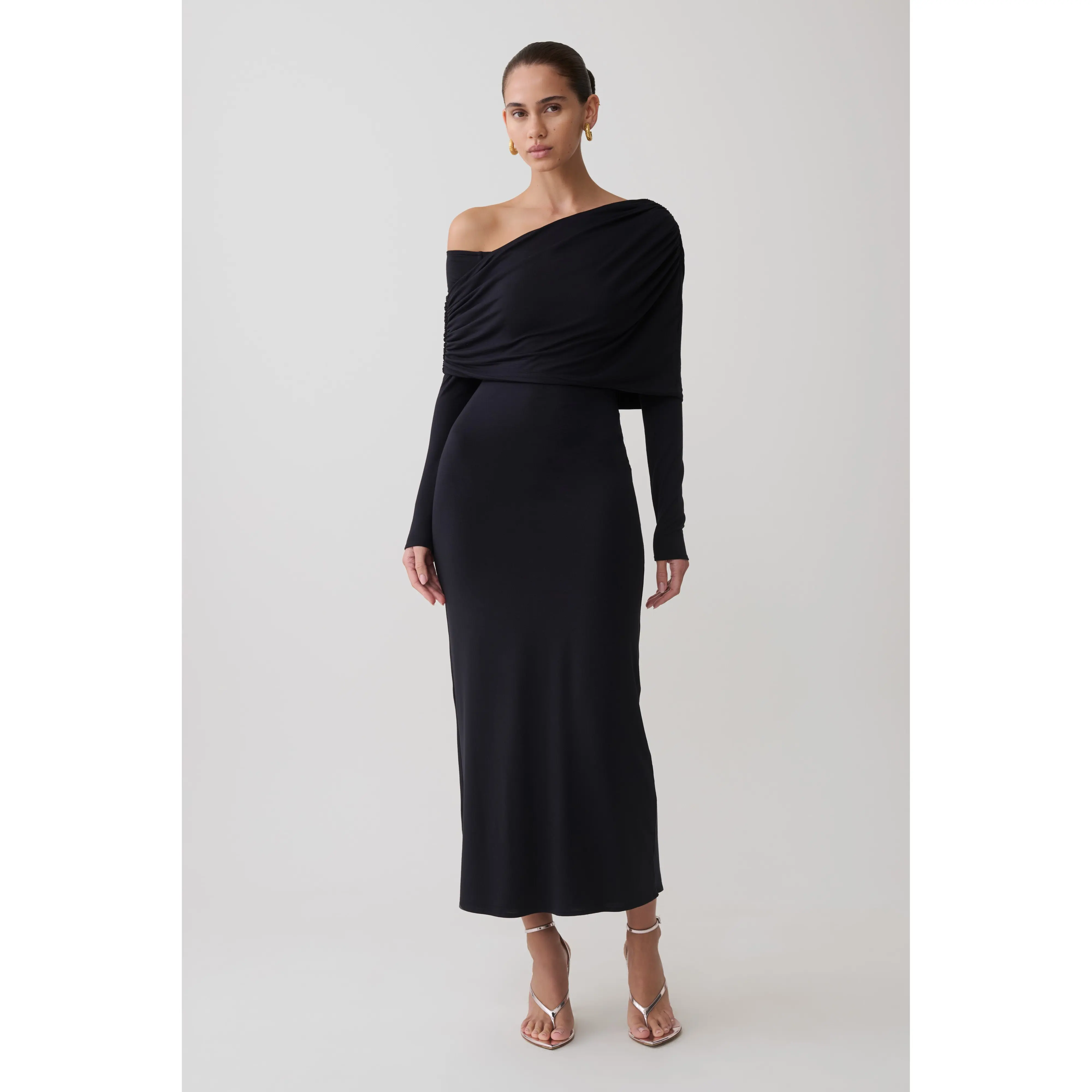 Corinna Modal One Shoulder Midi Dress - Black