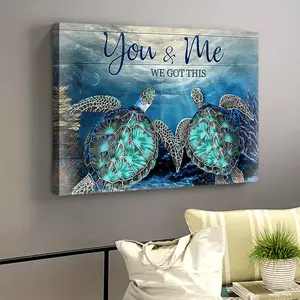 1pc Vibrant Turquoise Sea Turtle Canvas Painting for Indoor and Outdoor Use, Perfect for Home Office, Bathroom, Living Room, Bedroom, Cafe, Dining Room Wall Hanging Decoration- Wrapped Canvas Painting- Wooden Frame