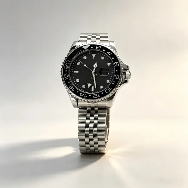 GMT Stainless Steel Colorful night light Men Quartz Movement Watch, Luminous Waterproof Business Wristwatch, Perfect Accessory for Business Travel & Daily Gift