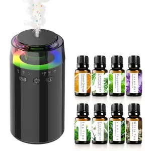 Waterless Essential Oil Diffuser: Battery Mini Scent Air Machine with 8 Bottles of Essential Oils for Home, Room, Car, Office with RGB Colorful Light — Cool Mist Aroma Machine