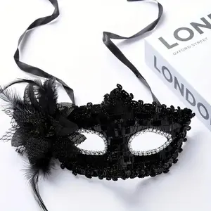 Elegant Flower Design Mask, 1 Count Lace Mask with Feather Decor, Party Mask for Women & Girls, Party Accessories, Twilight Masquerade, Halloween
