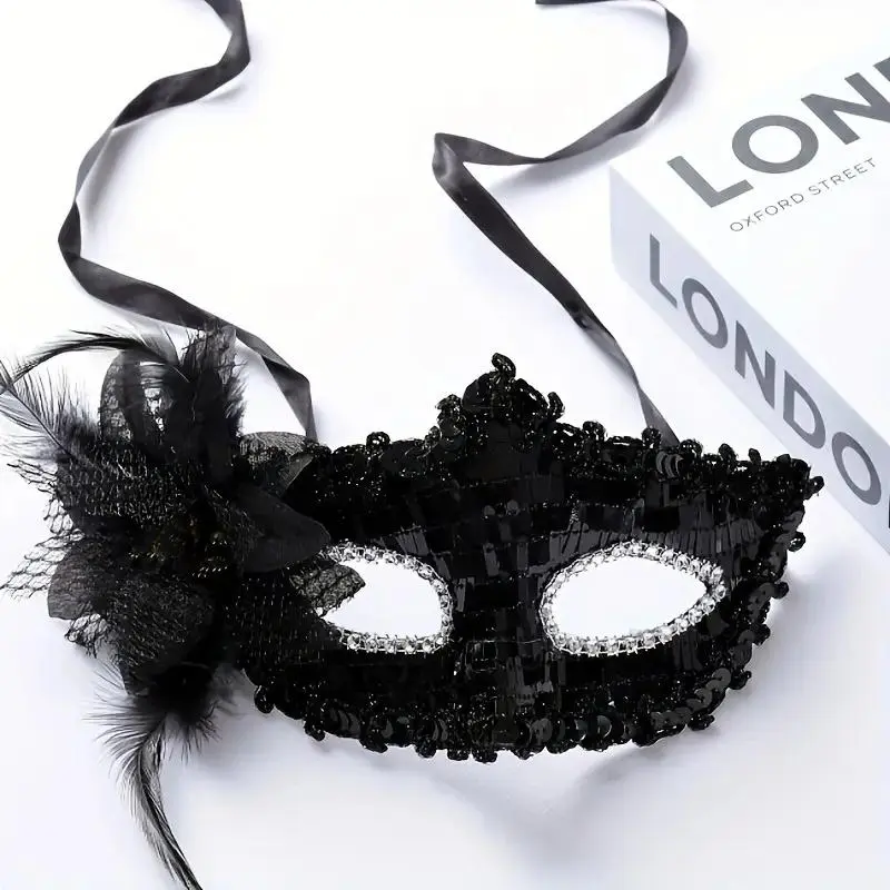 Elegant Flower Design Mask, 1 Count Lace Mask with Feather Decor, Party Mask for Women & Girls, Party Accessories, Twilight Masquerade, Halloween, Party Event Props