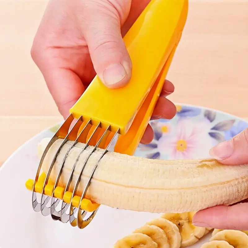 Stainless Steel Banana Cucumber Slicer, Hot Dog Cutter, Ideal for BBQ & Outdoor Cooking, Safe Kitchen Tool, Easy to Use Fruit Vegetable Slicer, Durable Vegetable Slicer, Vegetable Cutting Slicer, Kitchen Gadgets