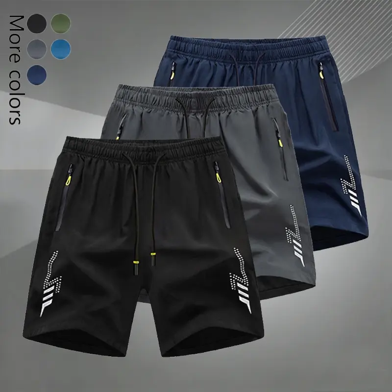 Men’s quick-dry swimwear and running shorts set, available in 3-piece or single-piece options. Men’s solid-color shorts with zippered pockets, suitable for everyday casual wear and running. Breathable, comfortable summer drawstring-waist shorts; lightweig