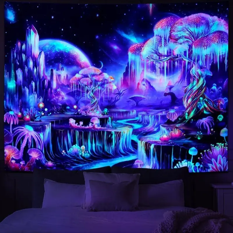 1pc UV Reactive Blacklight Luminous Synthetic Tree of Life Tapestry - Soft Polyester Home Supplies Decor, Skin-Safe, Lightweight Hang Smooth Wall Print, Yoga Room Use, Ideal Gift for Home Enthusiasts