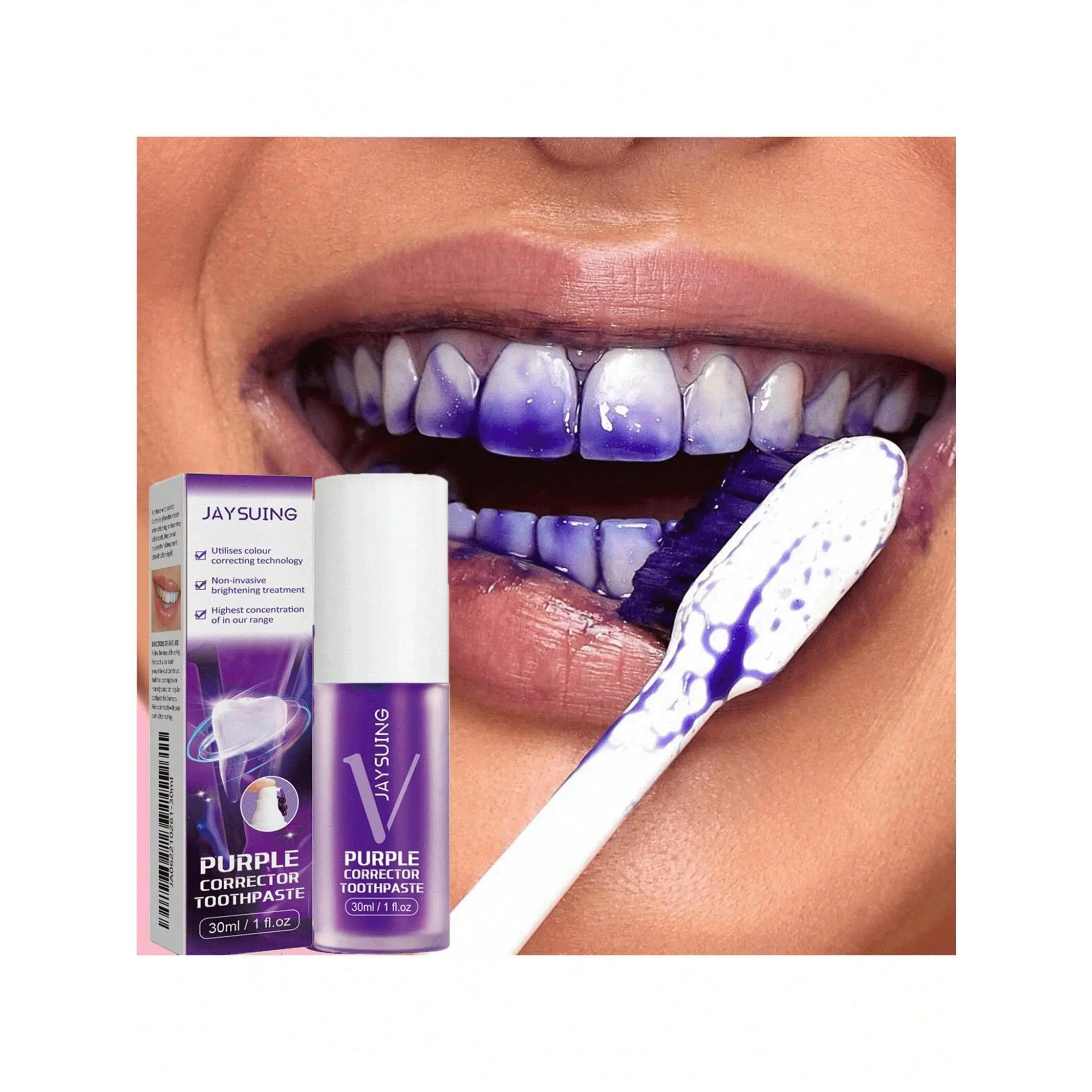 30ml Purple Alcohol-Free Natural Toothpaste - Tooth Stain Remover, Plaque Removal Solutions, Anti-Bacterial, Sensitivity Reduction, Fresh Breath, Formaldehyde-Free, Degradable Oral Care Essential for Youth