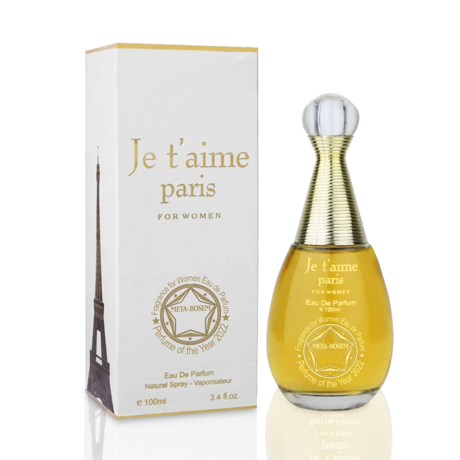 META-BOSEM Je t'aime Paris Women's Eau de Parfum (EDP) Natural Spray - 3.4 oz/100ml Classic Bottle, Full-Size Berry Fruit-Flavored Fresh Feminine Romantic Scent, Everyday Wear Mother's Day Gift, Full-Size Women's Fragrance, Berry Women's Fragrance