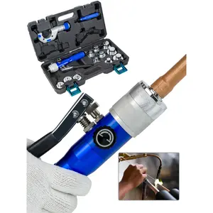 AMZCNC Hydraulic Tube Expander Compact Swaging Tool Kit with Tube Cutter, Deburring Tool and 11 Expander Heads for 3/8 to 1-5/8 Inches Copper Pipes (3/8"~1-5/8")