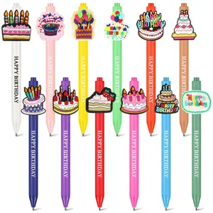 24 Pcs Birthday Pens Cartoon Funny Pen Writing Kawaii Ballpoint Retractable Black Ink Birthday Party Gifts for Kids Students Office Supplies School Stationery