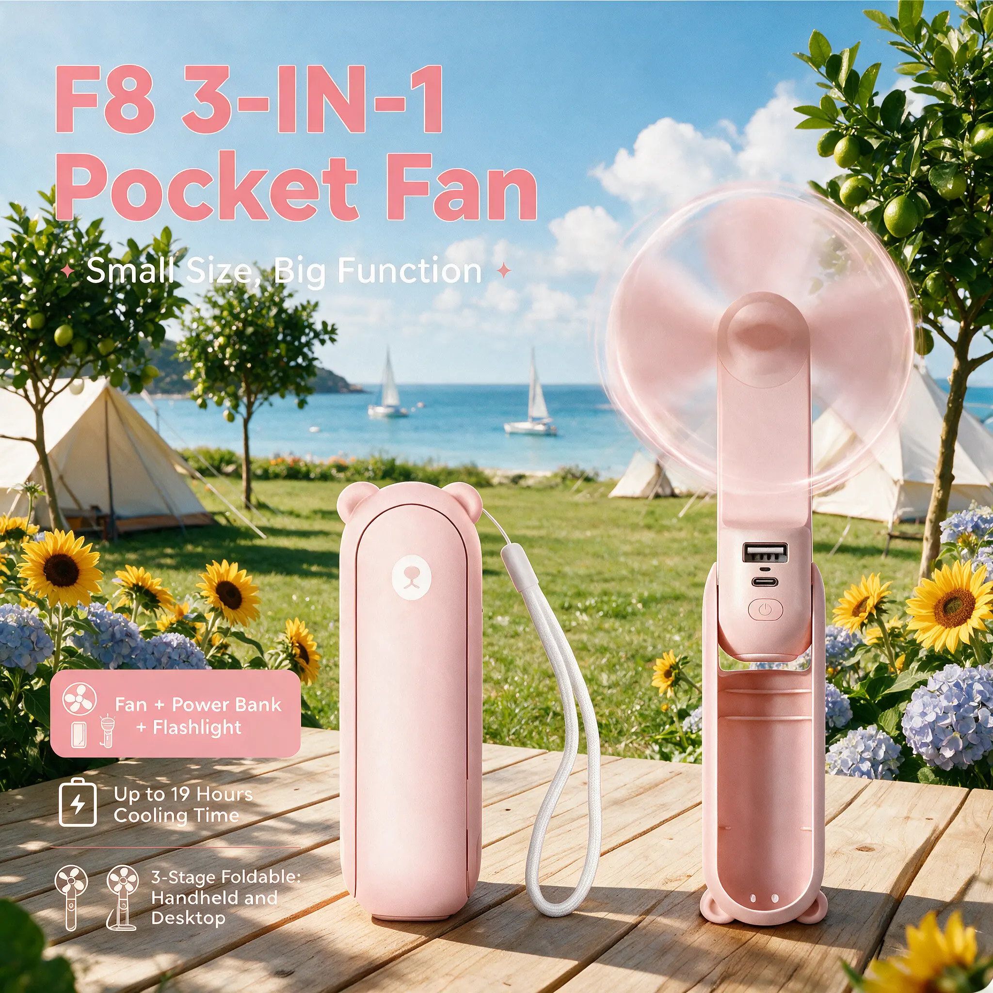 USB Rechargeable Mini Handheld Cooling Fan - Foldable, Lightweight Pocket-Sized, Portable Desktop Cooler for Office Commuters to Beat Summer Heat
