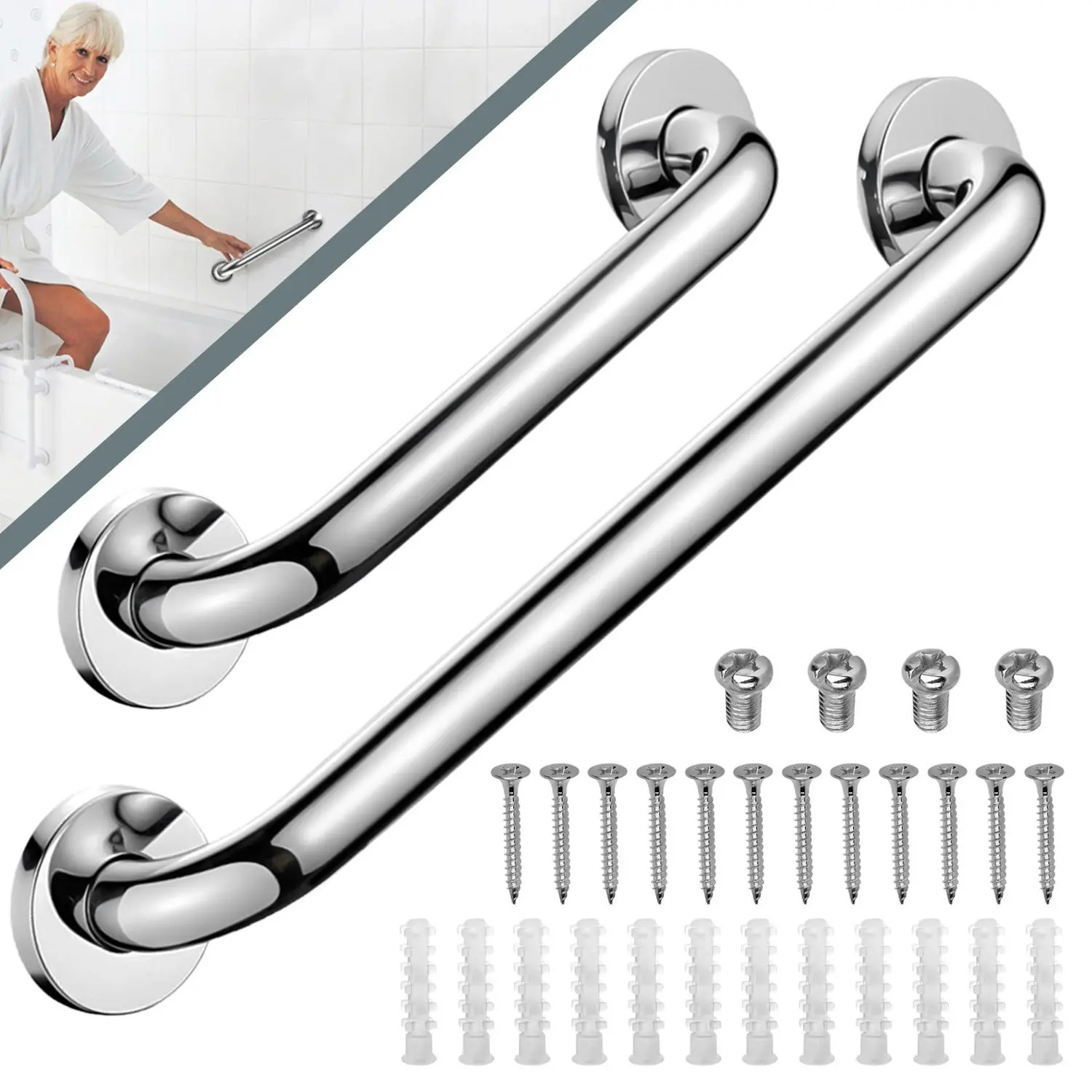 Stainless Steel Knurled Anti-Slip Grip Shower Grab Bar - Multi-Size, Easy to Install, 500 lbs Load Capacity, Wall Mount Indoor Safety Support for Elderly, Children - Bathroom Safety Handle Gadget