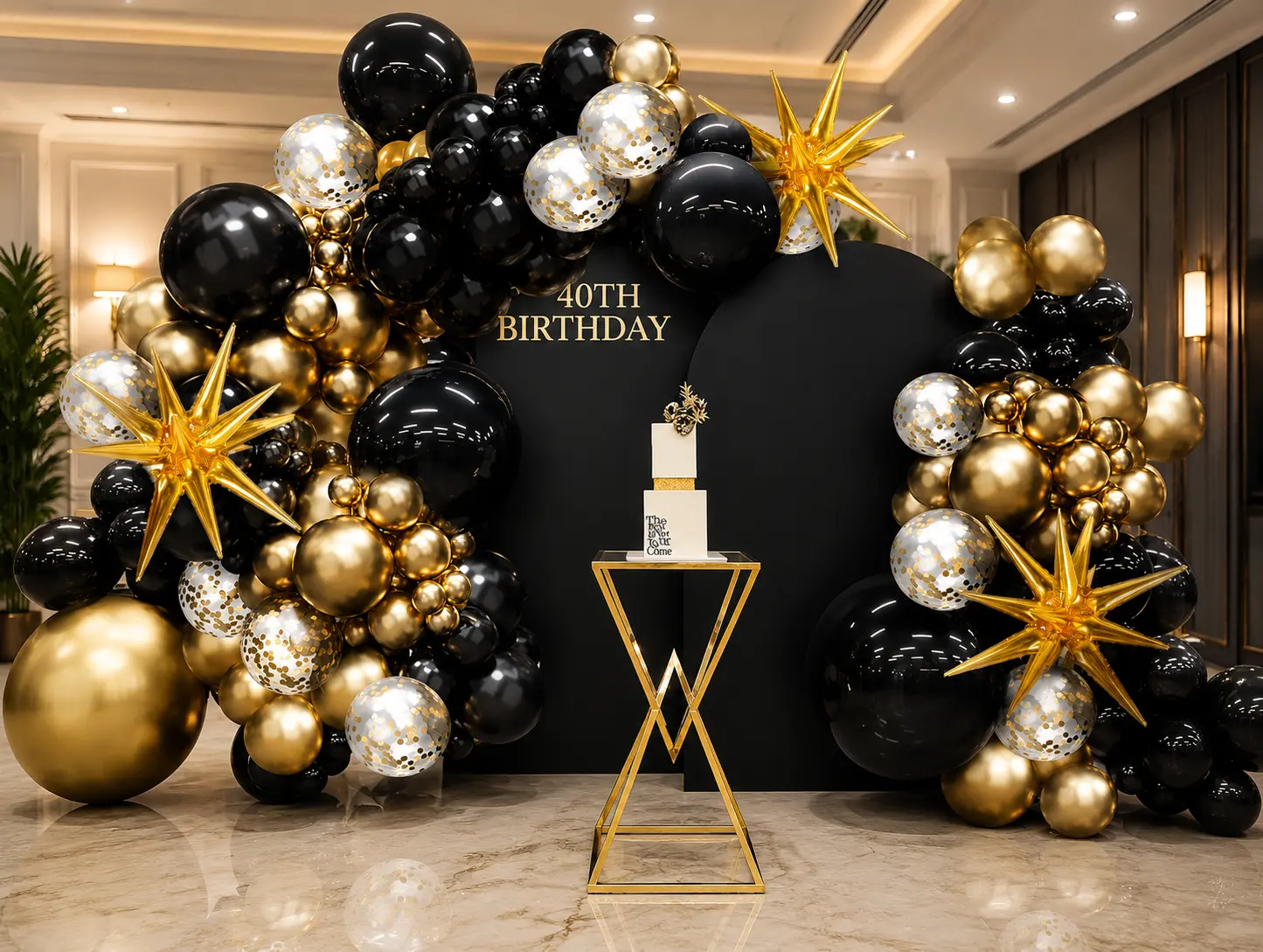 Black & Gold Foil Confetti Balloon Arch Kit - Versatile Arch Shape Decor, Easy Setup for Weddings, Birthdays, Bridal Showers