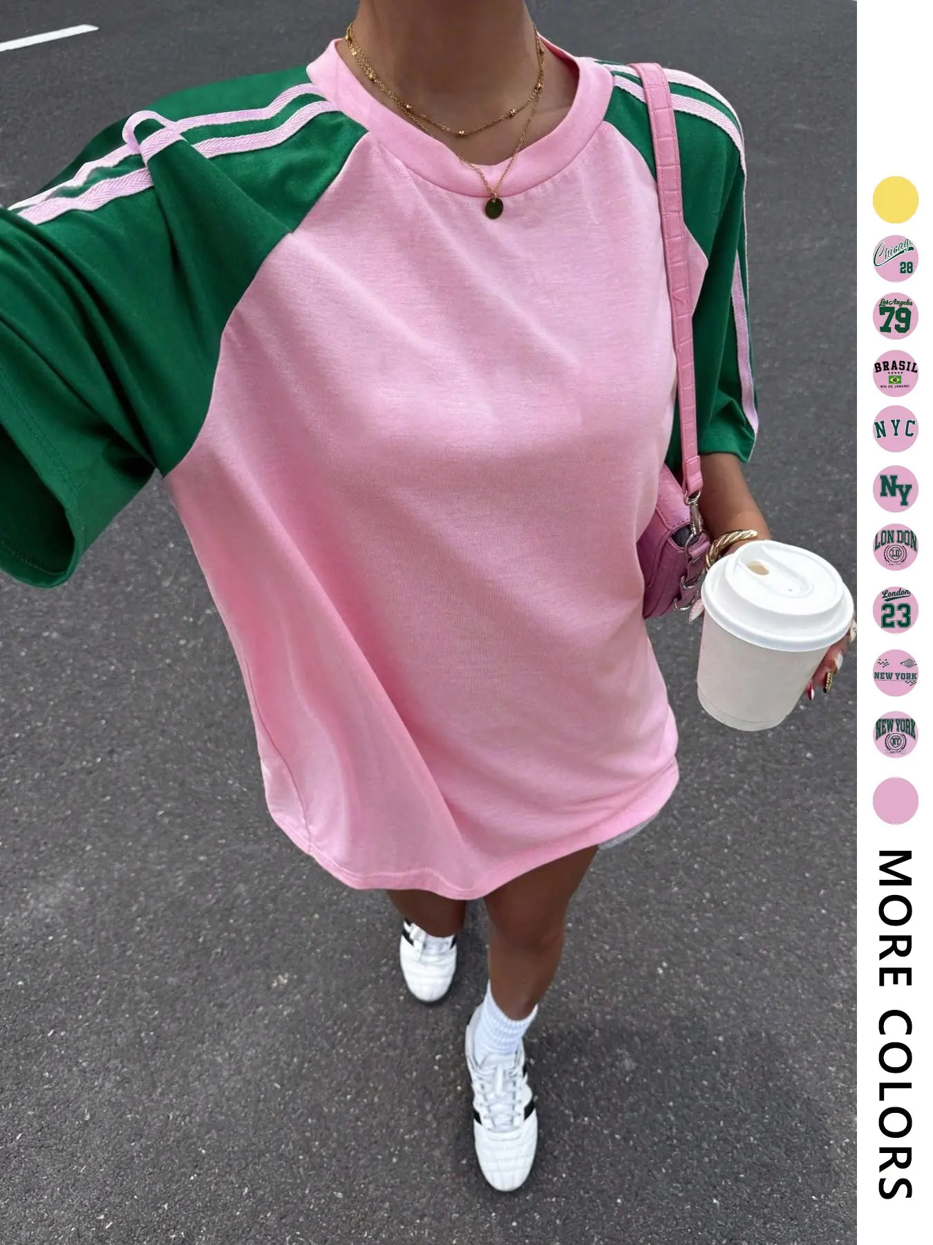 Women's New Casual Sporty Colorblock Short Sleeve T-Shirt, Casual Workout Tops, Fashionable Trendy Youthful Loose Tee for Outdoor Travel, Athletic Style Activewear, Athleisure Style, Casual Sportswear
