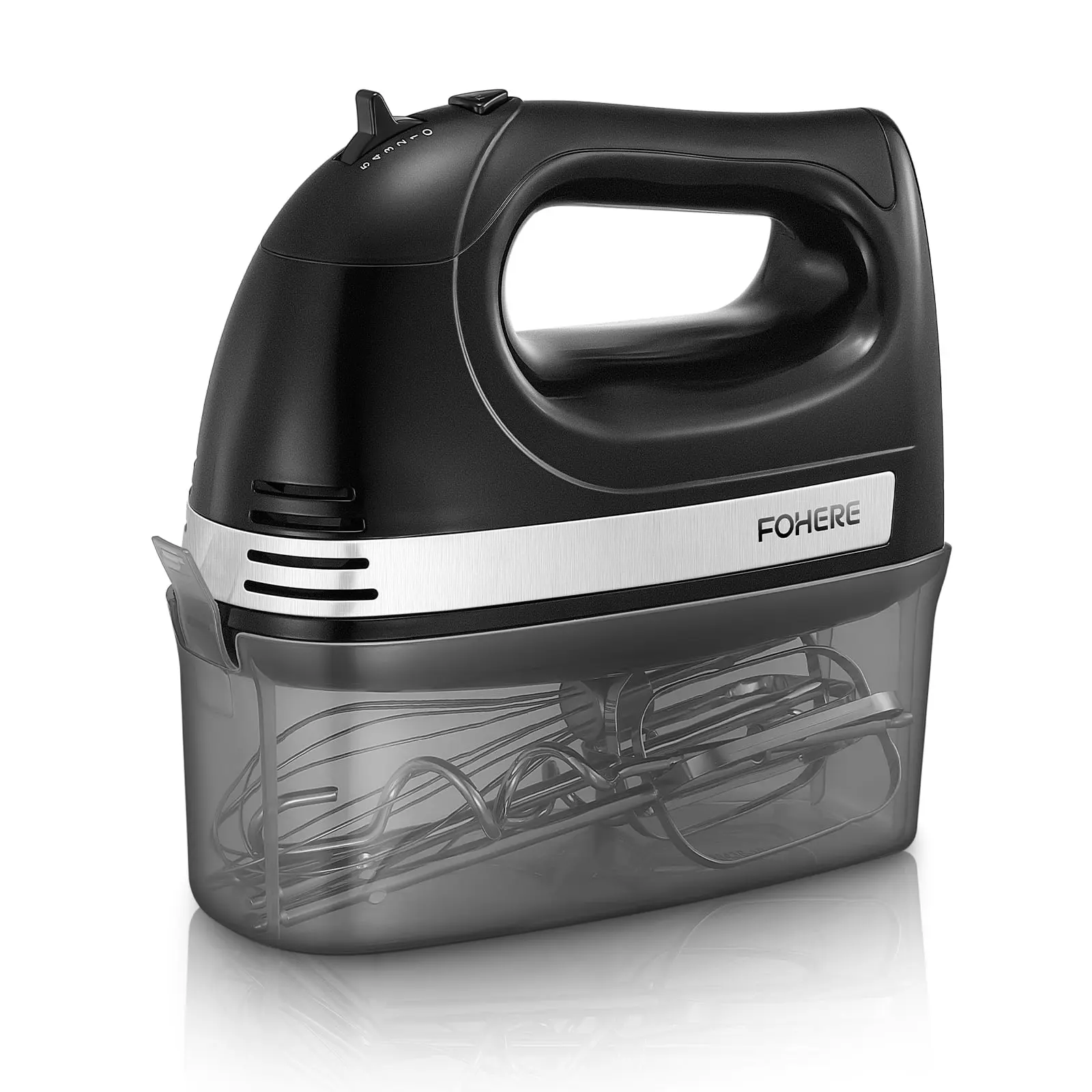 FOHERE Handheld Egg Beater - 5-Speed Electric Hand Mixer with 6 Steel Accessories, Turbo Function, Storage Box, Kitchen Supplies for Baking Cakes, Making Mayonnaise, Jam, Children’s Snacks, Turbo Power