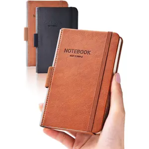 Pocket Notebook Small Notebook 2-Pack, 3.5" x 5.5" Pocket Notebooks Hardcover with Thick Lined Paper, Inner Pockets, Cover Letter Embossing Design Mini Journal Notepad 1Black 1Brown Leather