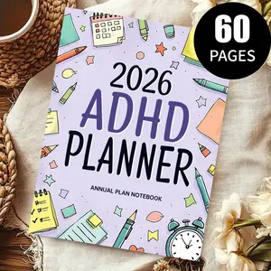 2026 ADHD Cleaning Planner, Doodle Typography Calendar, 60 Pages Household Chores Management Annual Planning Notebook Home Cleaning Task Tracker Habit Building Schedule Journal for Adults Practical Log Book