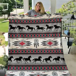 Southwest Aztec Horse Blanket, Cozy Throw Blanket for Home and Office, Perfect as a Gift, Ideal for All Seasons and Camping, Stylish Blanket