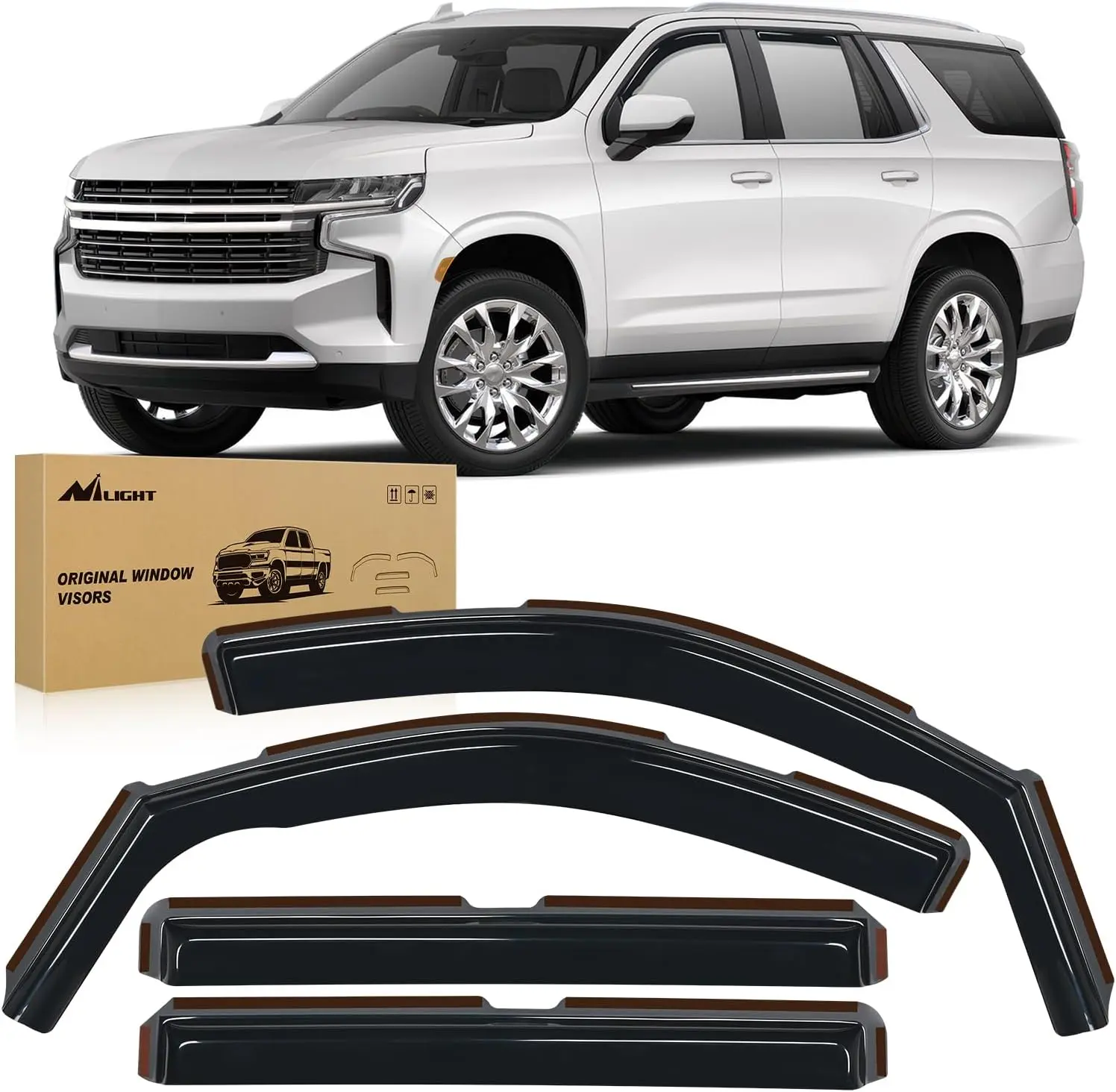 Nilight Original Custom Fit Chrome Trim Window Deflectors for Chevy Tahoe/GMC Yukon/Cadillac Escalade 2015-2020, 4 Pieces Tool-Free All-Weather Anti-Fog Automotive Exterior Auto Accessories with Ventilation