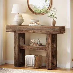 Tribesigns 41.34-Inch Farmhouse Console Table, 2-Tier Narrow Sofa Table Behind The Couch, Entryway Furniture with Storage Shelves for Living Room, Hallway, Foyer, Rustic Brown