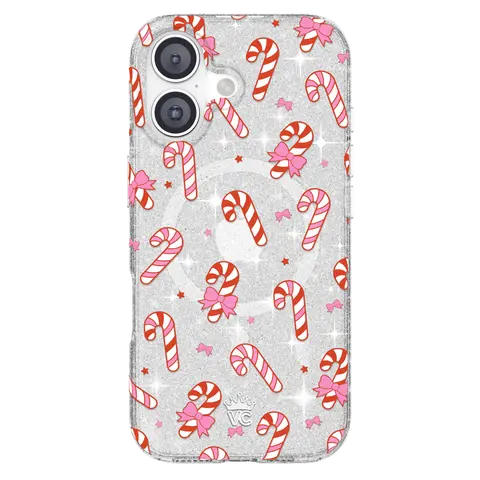 Velvet Caviar Peppermint Princess Magnetic Candy iPhone Case - Christmas Aesthetic, Cute Holiday Accessory, Protective Shockproof Scratch-Resistant TPU/Polycarbonate Cover, Magnetic Grip, Raised Bezels, Accessories for Women, Bows, Peppermint Candy Canes