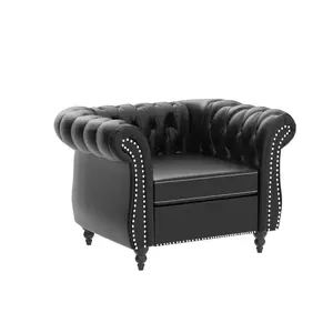 Giratree leather soft armchair with armrests, medieval modern single sofa chair featuring rolled-edge armrests and rivet decoration; button-operated PU leather Chesterfield chair suitable for home bedrooms, reading rooms, offices, and couples’ chairs.