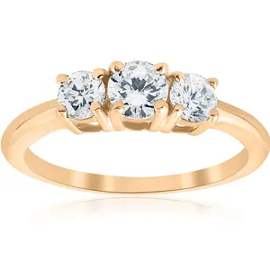 1ct 3 Stone Diamond Engagement Round Cut Ring 10k Yellow Gold
