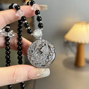 Silver Obsidian Nine-Tailed Fox Necklace | Ward Off Evil and Protect the Home | Auspiciousness and Power | Love and Marriage | Good Luck and Popularity | Wisdom and Spirituality