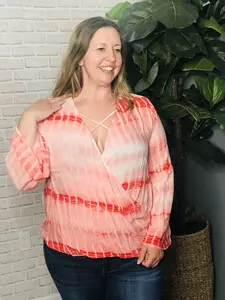 Plus TIE DYE  Crossover  WRAP BLOUSE TOP by Davi & Dani