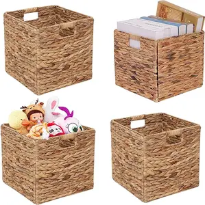 JGJCYO9 Storage Baskets Wicker Cube Baskets Foldable Handwoven Water Hyacinth Laundry Organizer,Set of 4 pcs Baskets-11x11x11inch