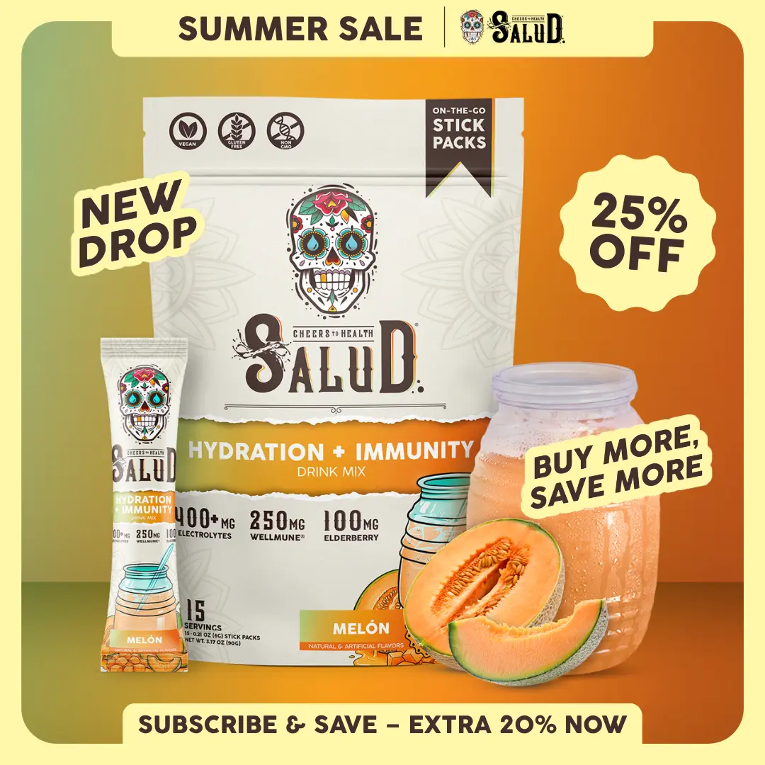 Salud 2-in-1 [Hydration + Immunity] Electrolytes, Immune Support, Dairy & Soy Free - 400mg Electrolytes, 250mg Wellmune, 100mg Elderberry - Healthcare, Vitamin (15 Servings)