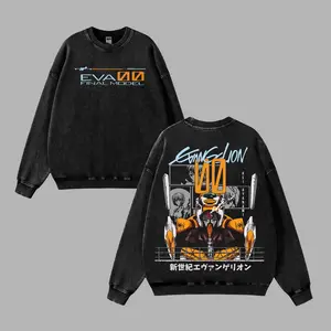 Evangelion Final model 00 Washed Hoodie Sweatshirt Anime Shirt, Crewneck, Casual Graphic Tee, Heavyweight Cotton T-shirt, Anime Merch, Streetwear