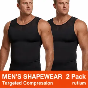 【2 pcs】Men Compression Shapewear Tank Top SeamlessUndershirts Bionic Targeted Tummy Support Eliminate ManBoobs X-Shape Back Stretch Posture Correction BreathableMesh Fabric Basic Menswear for Special Events Business DatingSports Gym, Holiday Gift