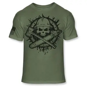 Logging Skull American Flag T-Shirt – Lumberjack Logger Tee with Bold USA Graphic for Timber Workers & Rugged Men