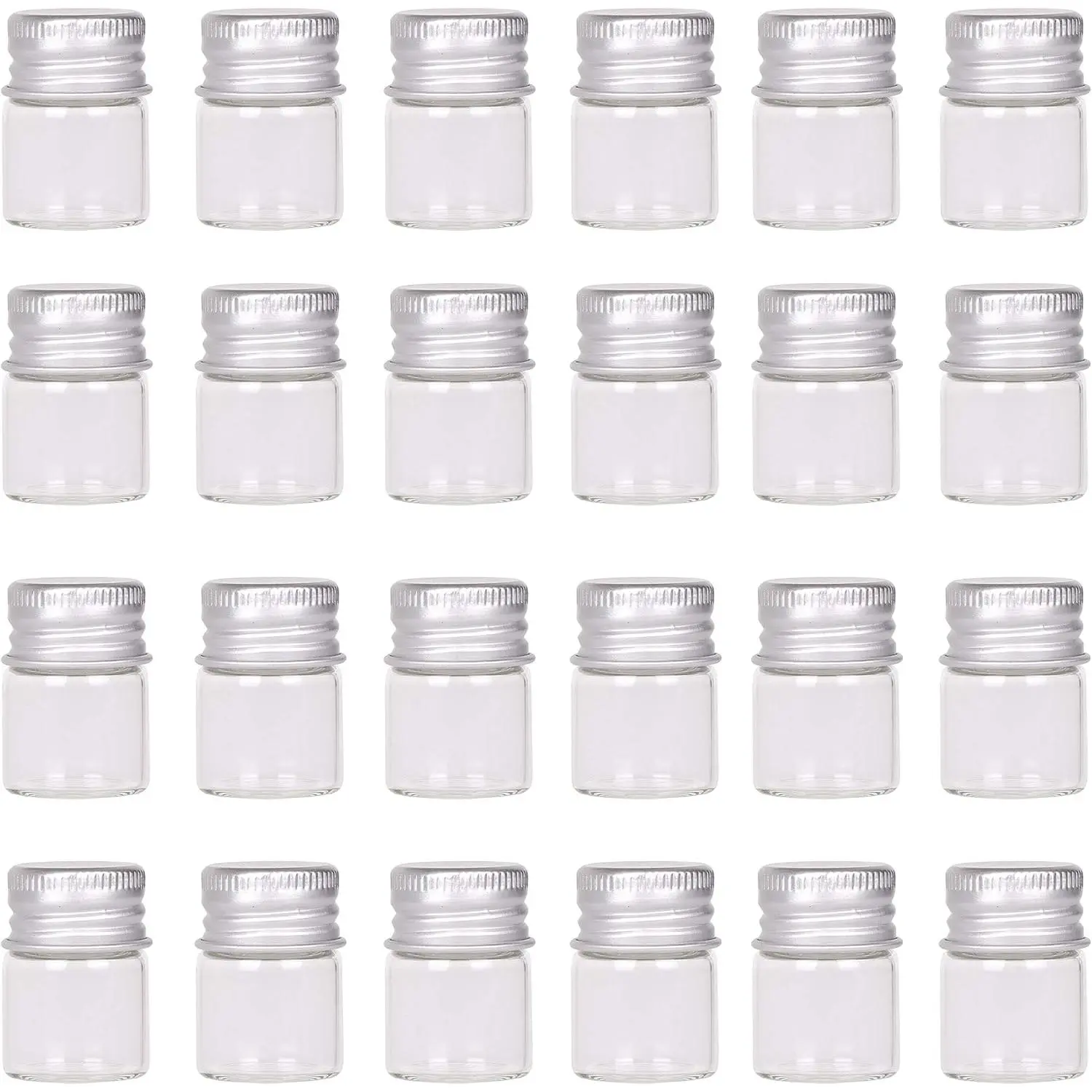 Mini Glass Bottles with Screw Caps 5ml 24 Sets  Top Metal Lids 5 Milliliter  Vials Small Jars DIY Storage Art Craft Decor