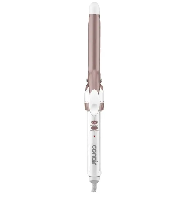 Conair Double Ceramic Curling Iron - 3/4-in Width, White/Rose Gold, Lightweight with Adjustable Smooth Handle, 30 Heat Settings, Dual Voltage, Built-In Heat Protection, Auto-Off for Daily Soft Spirals/Tight Curls