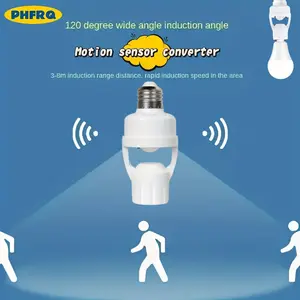 Motion Sensor E27 Light Socket Converter, Adjustable Delay Time Switch, Color Temperature Control E27 Base Bulb Adapter for Home Use