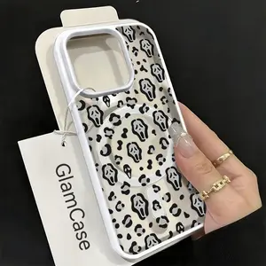 Acrylic Magnetic Scream Face Phone Case - Spooky Leopard Print, Shockproof Protection for iPhone 17,16,15,14,13,12,11 Plus Pro Max, Ideal Gift (A17)
